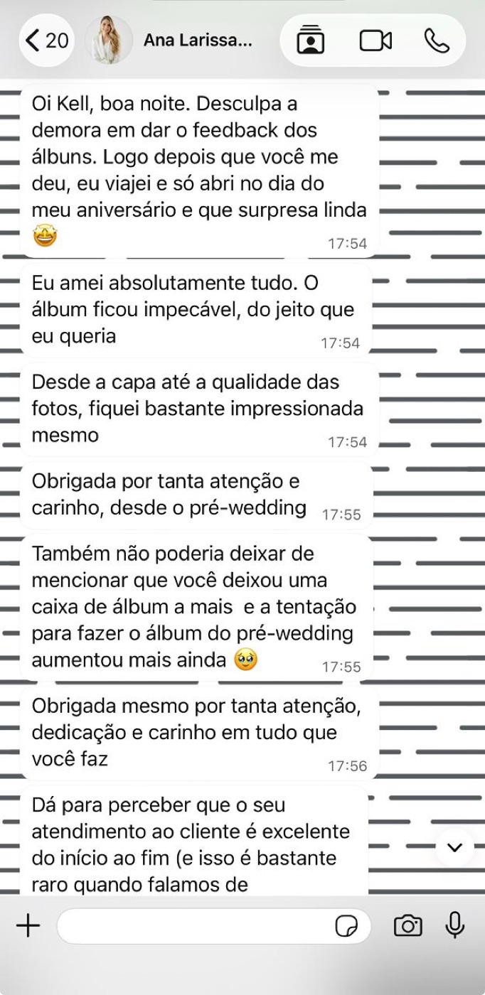 Mensagem de agradecimento de cliente da Memories