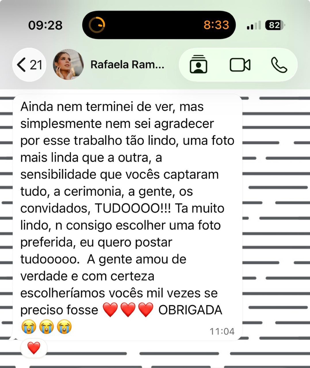 Mensagem de agradecimento de cliente da Memories