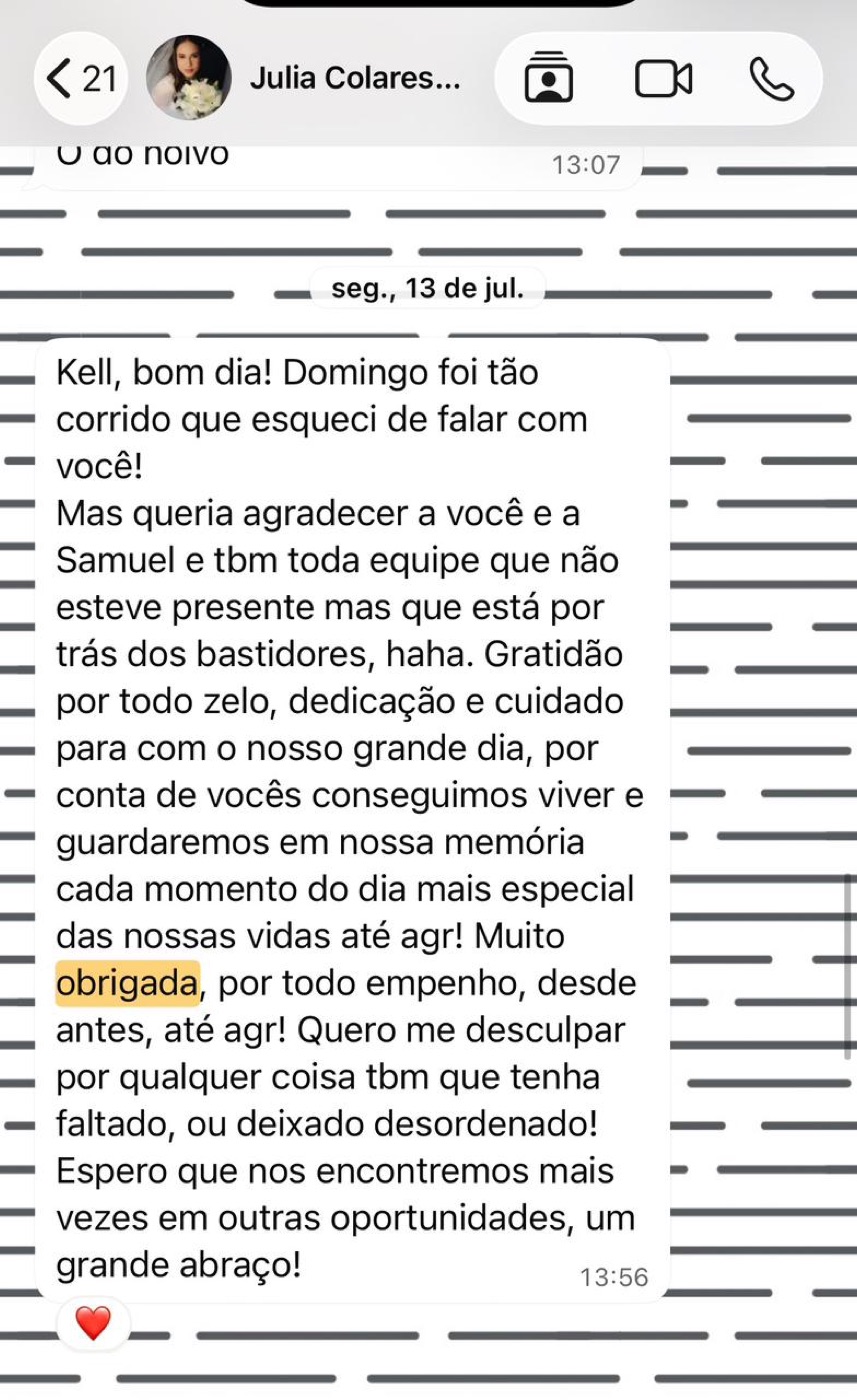 Mensagem de agradecimento de cliente da Memories