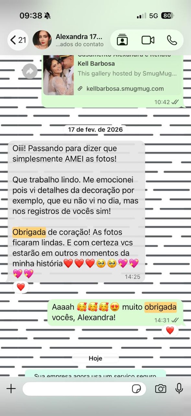Mensagem de agradecimento de cliente da Memories